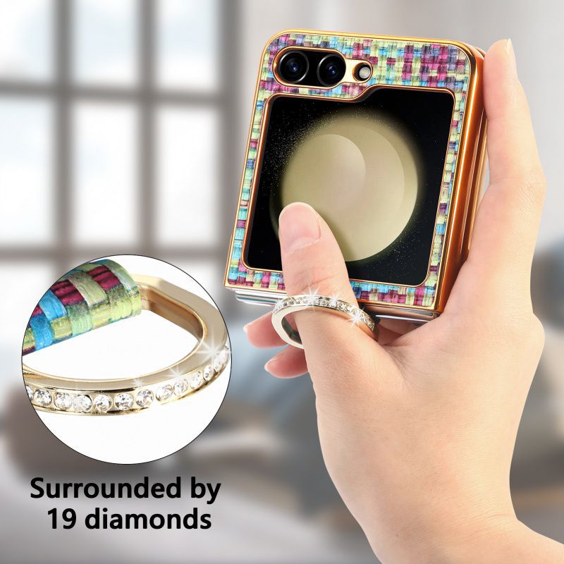 Plating Knitted Pattern Case With Ring Buckle For Samsung Galaxy Z Flip 6 5 4 3  