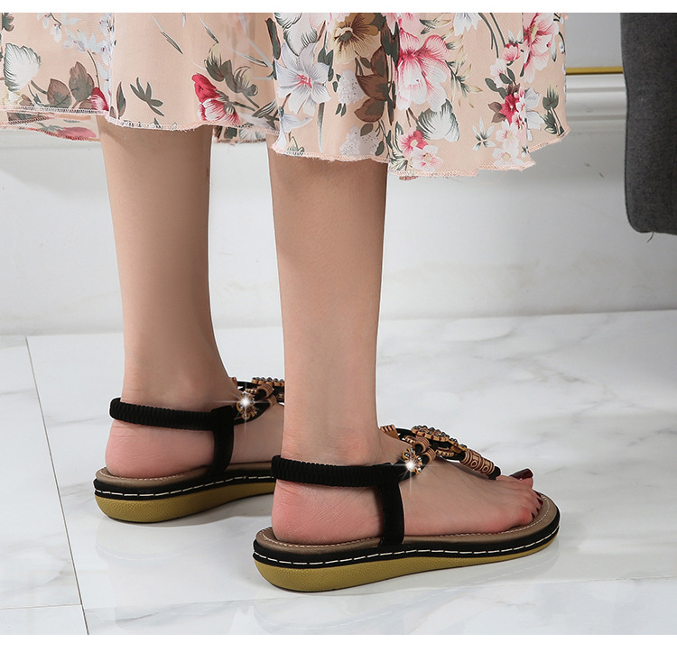 Bohemian wooden bead woven large size flat casual shoes