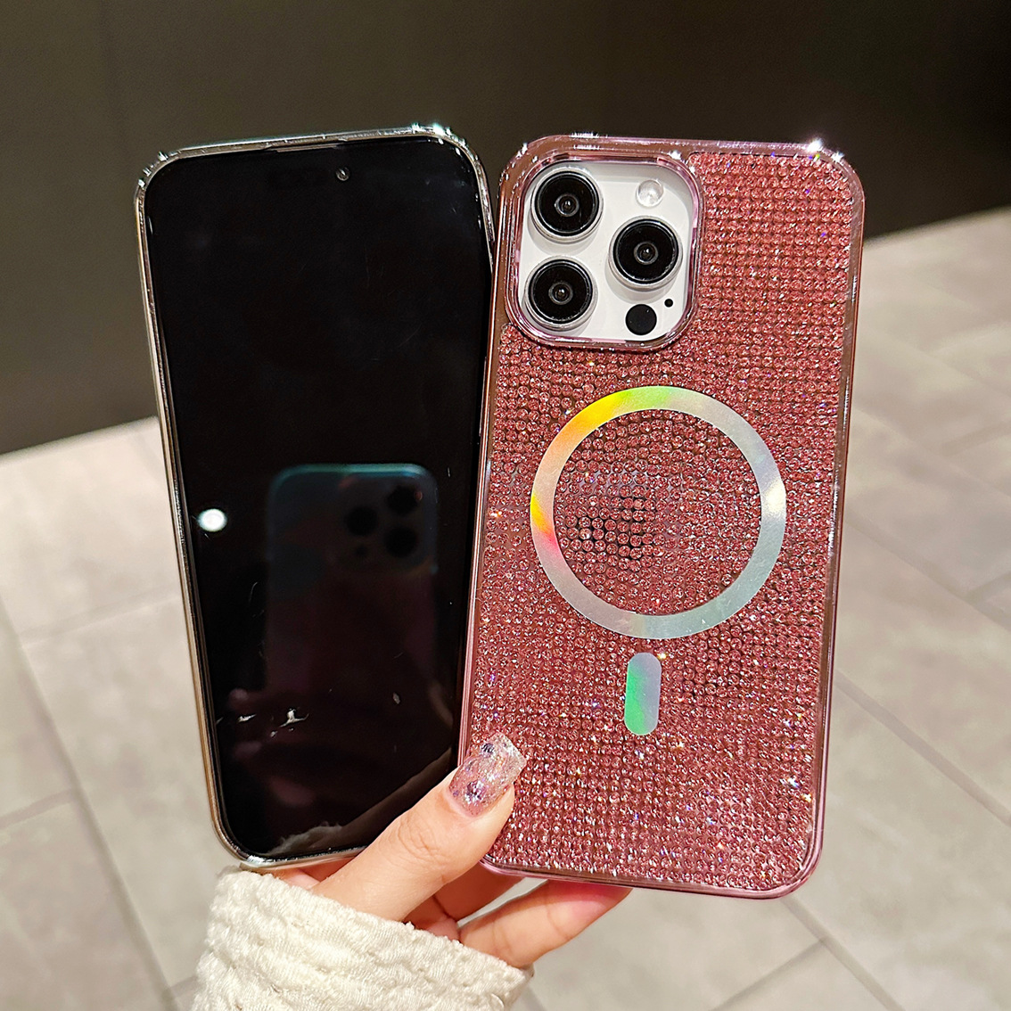 New Glitter Shining Diamond Plating Slim Wireless Charging Phone Case for iPhone Series