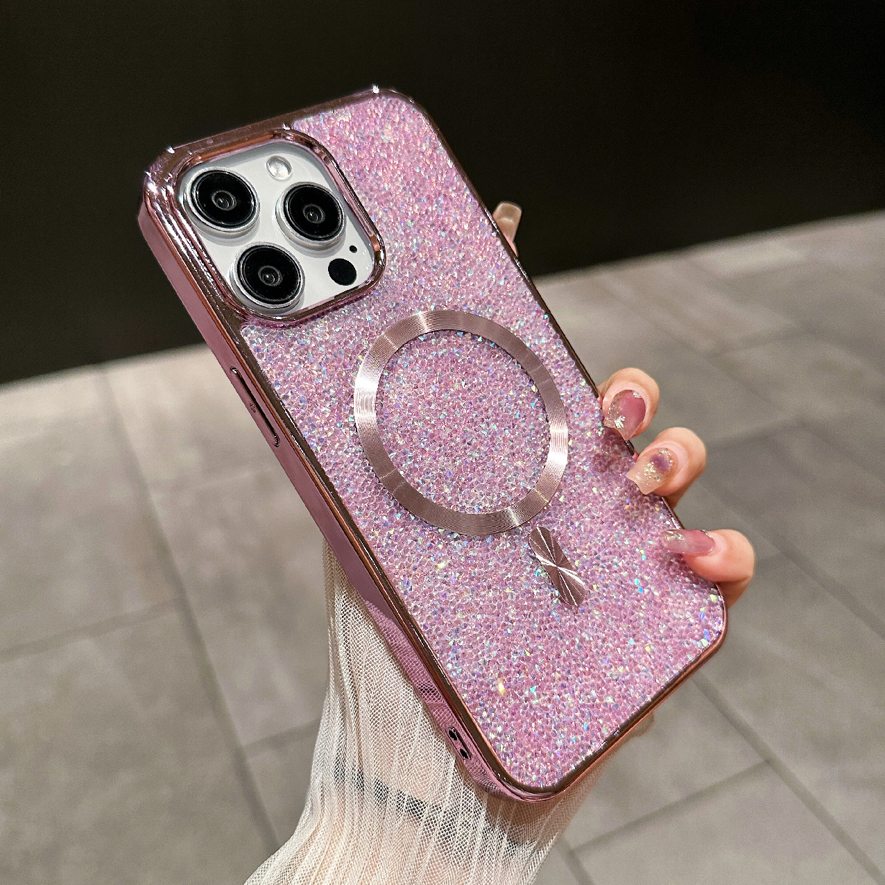 Glitter Shining Diamond Plating Slim Wireless Charging Phone Case for iPhone Series