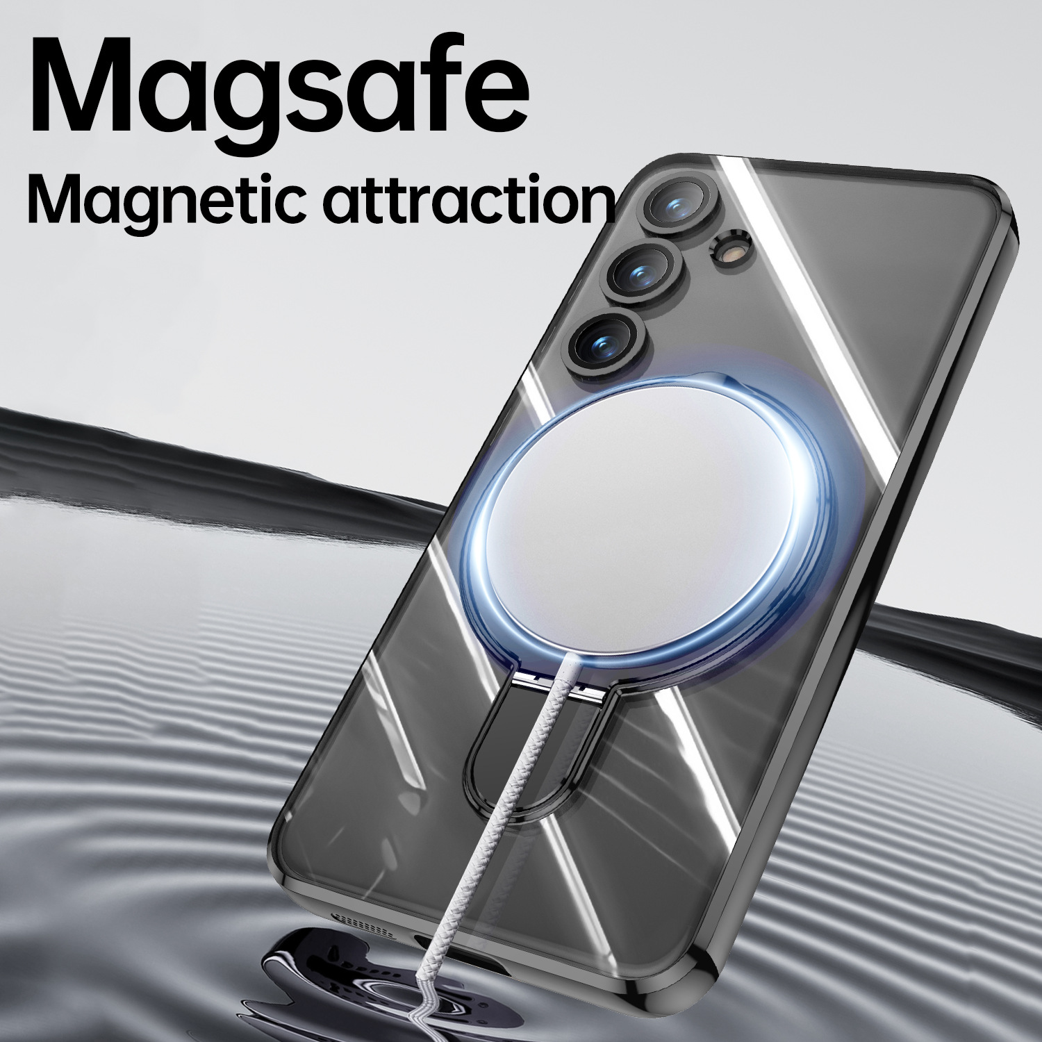 Electroplated Transparent Wireless Charging Bracket Phone Case for Samsung Galaxy S24 Ultra 