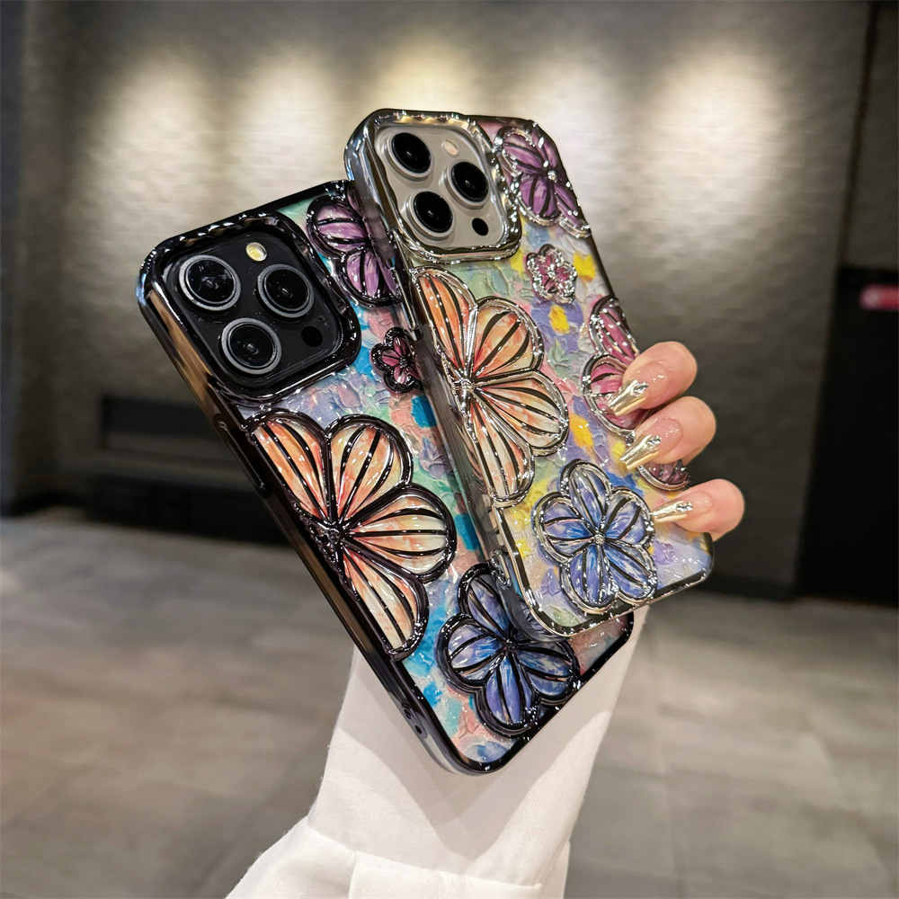 Luxury Plating Color Fashion Flowers Soft Bumper Phone Case For iPhone Series