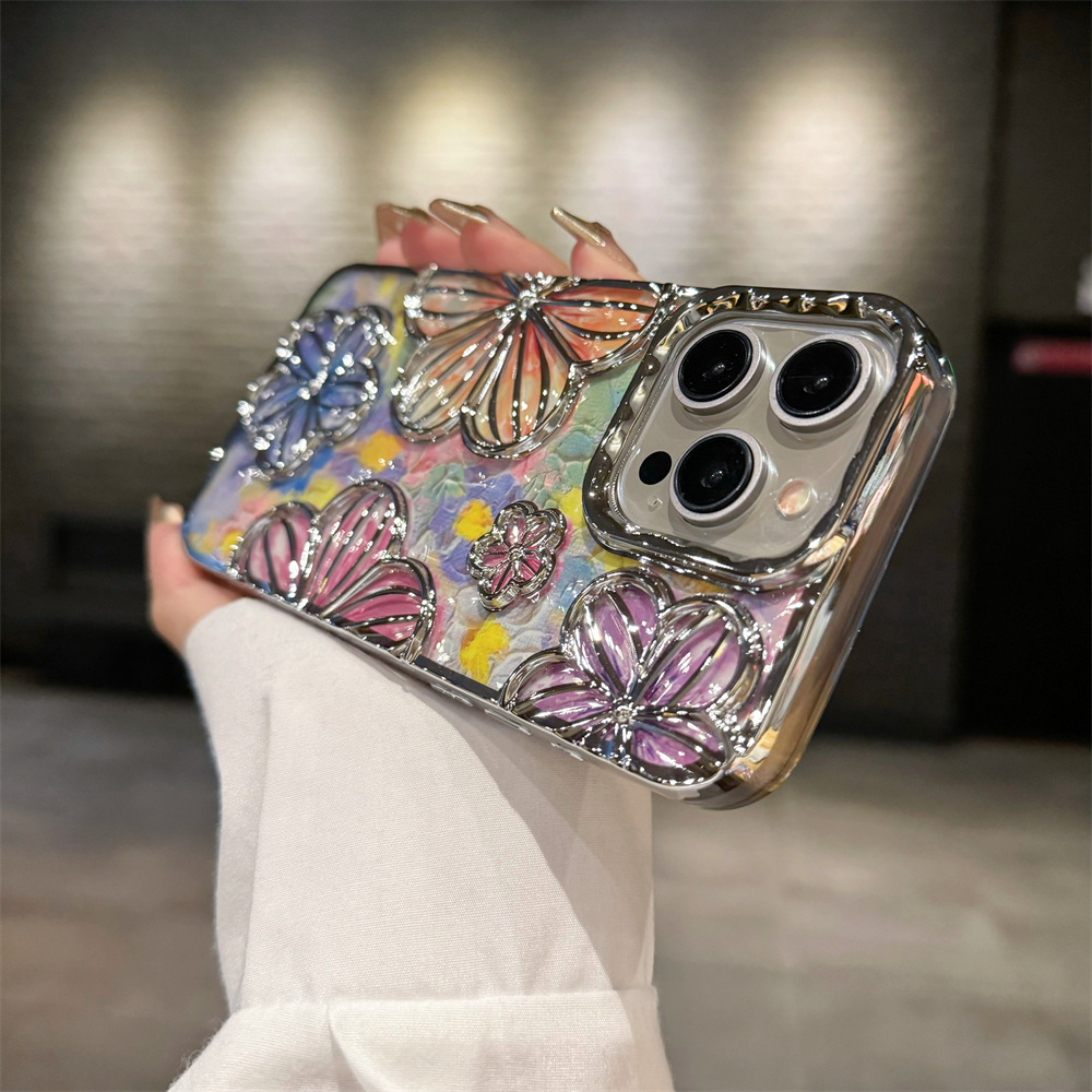 Luxury Plating Color Fashion Flowers Soft Bumper Phone Case For iPhone Series