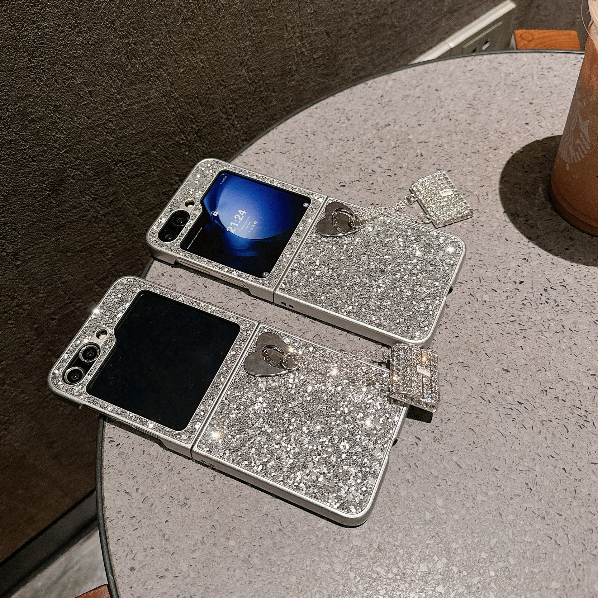 Silver Sparkling Diamond Phone Case For Samsung Galaxy  Z Flip 6 5 4 3