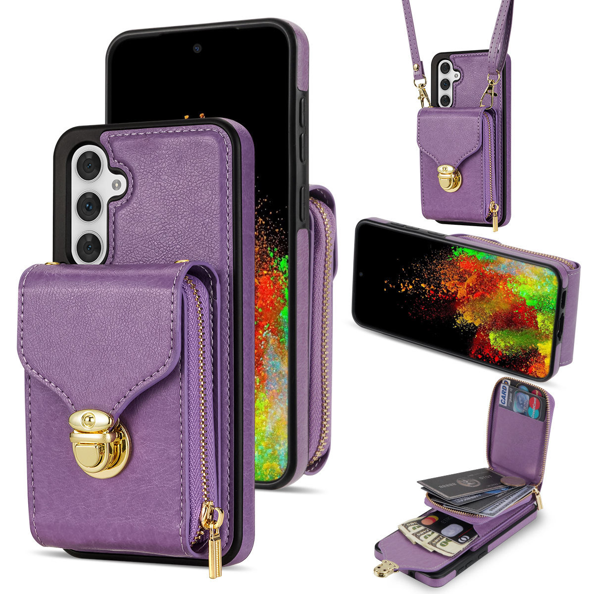 Zipper Multi Cards Slot Crossbody Wallet Case For Samsung Galaxy For A54 5G