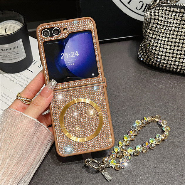 Luxury Magnetic Wireless Charger Glitter Diamond Gradient Case For Samsung Galaxy Z Flip Series
