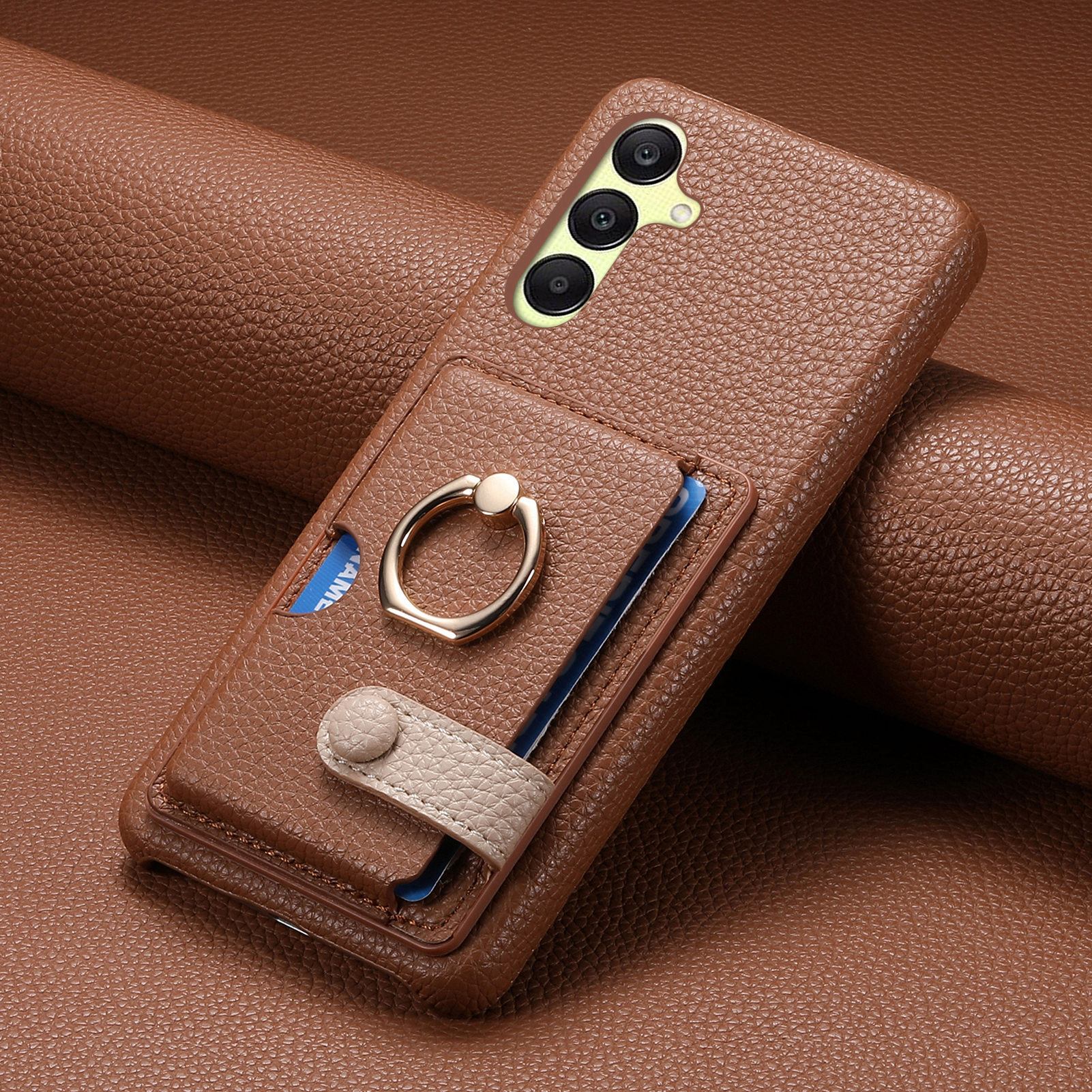 Leather Ring Phone Case With Card Holder For Samsung Galaxy A55 A35 A25 A15