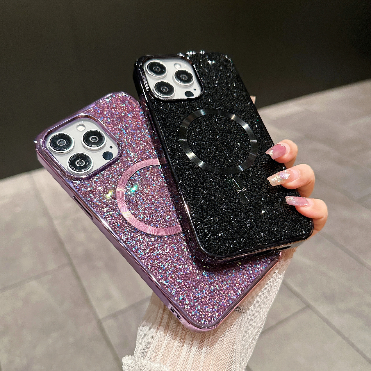 Glitter Shining Diamond Plating Slim Wireless Charging Phone Case for iPhone Series