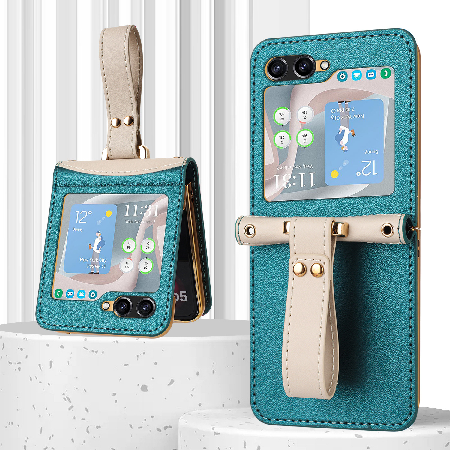 Crossbody Long Lanyard Electroplated Plain Leather Phone Case For Samsung Galaxy Z Flip 6/5/4/3