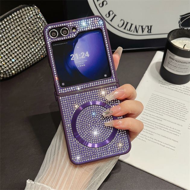 Luxury Magnetic Wireless Charger Glitter Diamond Gradient Case For Samsung Galaxy Z Flip Series