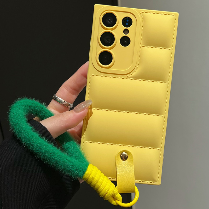 Down Jacket Style Wrist Strap Phone Case For Samsung S24 Ultra Plus