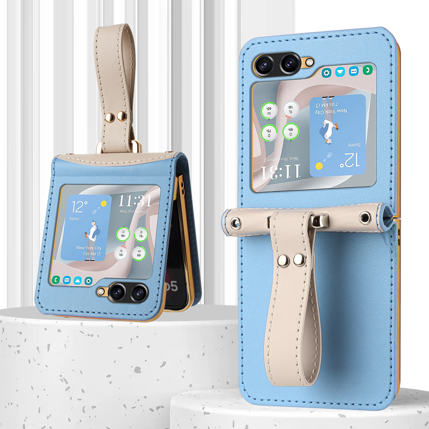 Crossbody Long Lanyard Electroplated Plain Leather Phone Case For Samsung Galaxy Z Flip 6/5/4/3