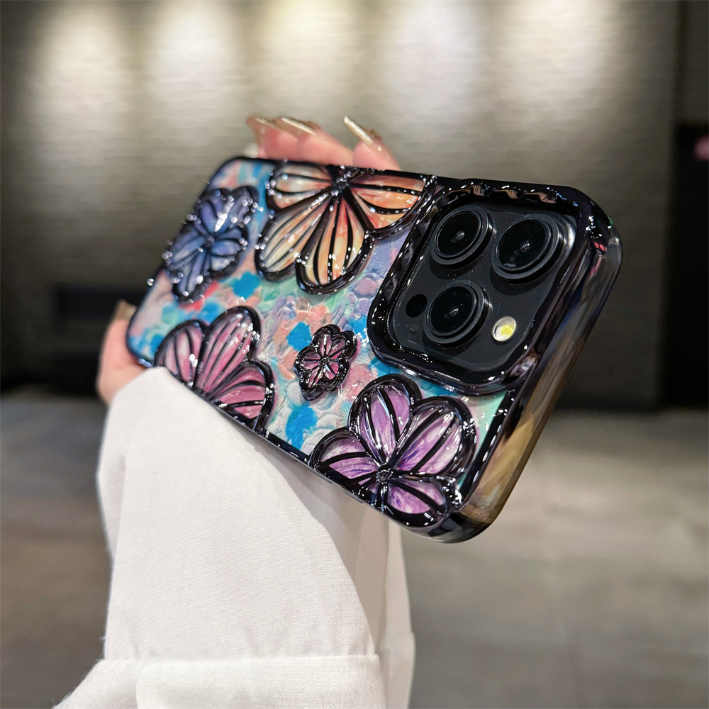 Luxury Plating Color Fashion Flowers Soft Bumper Phone Case For iPhone Series