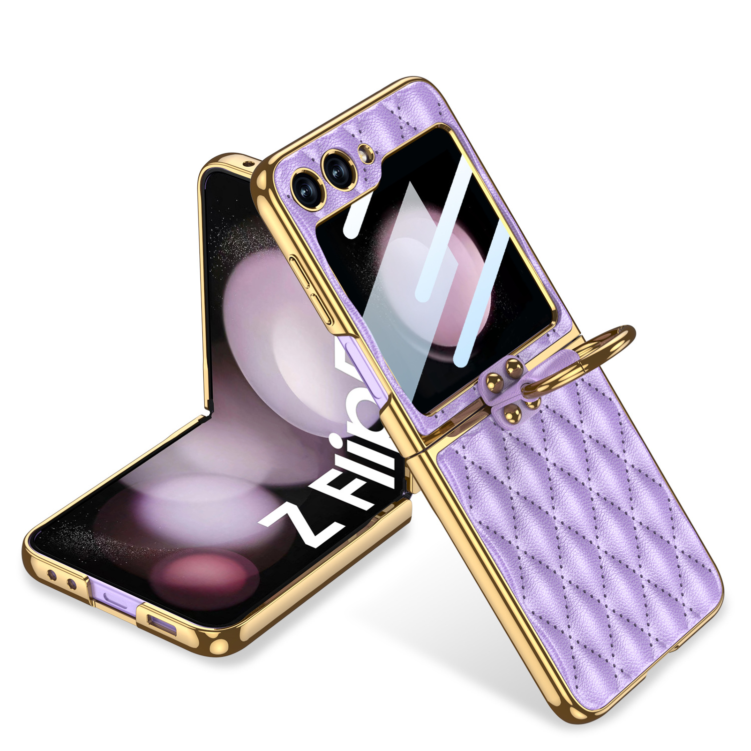 Luxury Leather Plating Ring Holder Case For Samsung Galaxy Z Flip 5