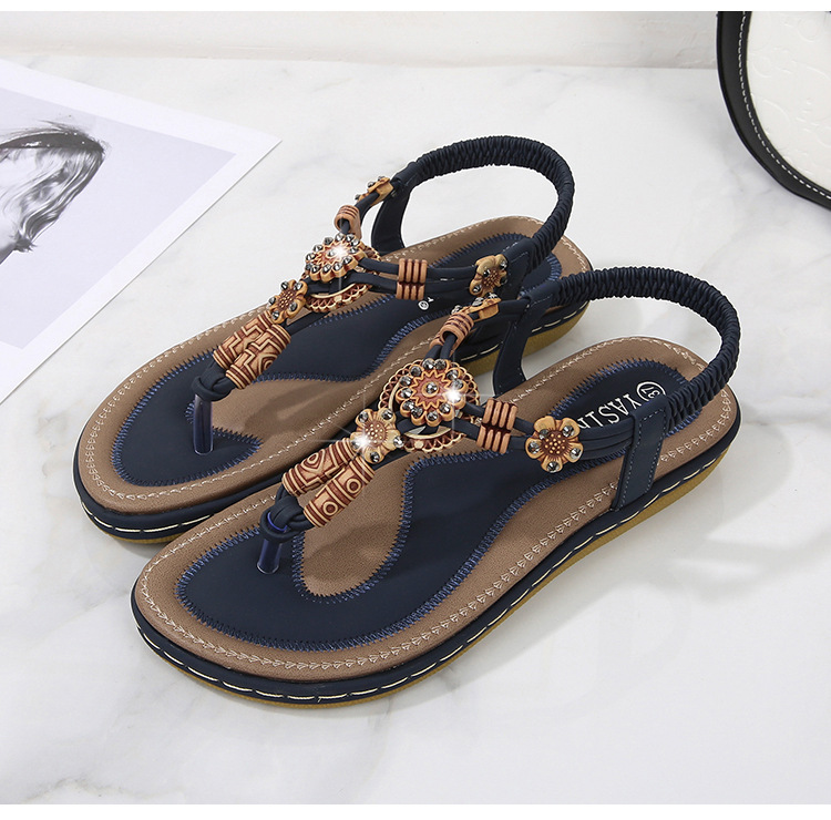 Bohemian wooden bead woven large size flat casual shoes