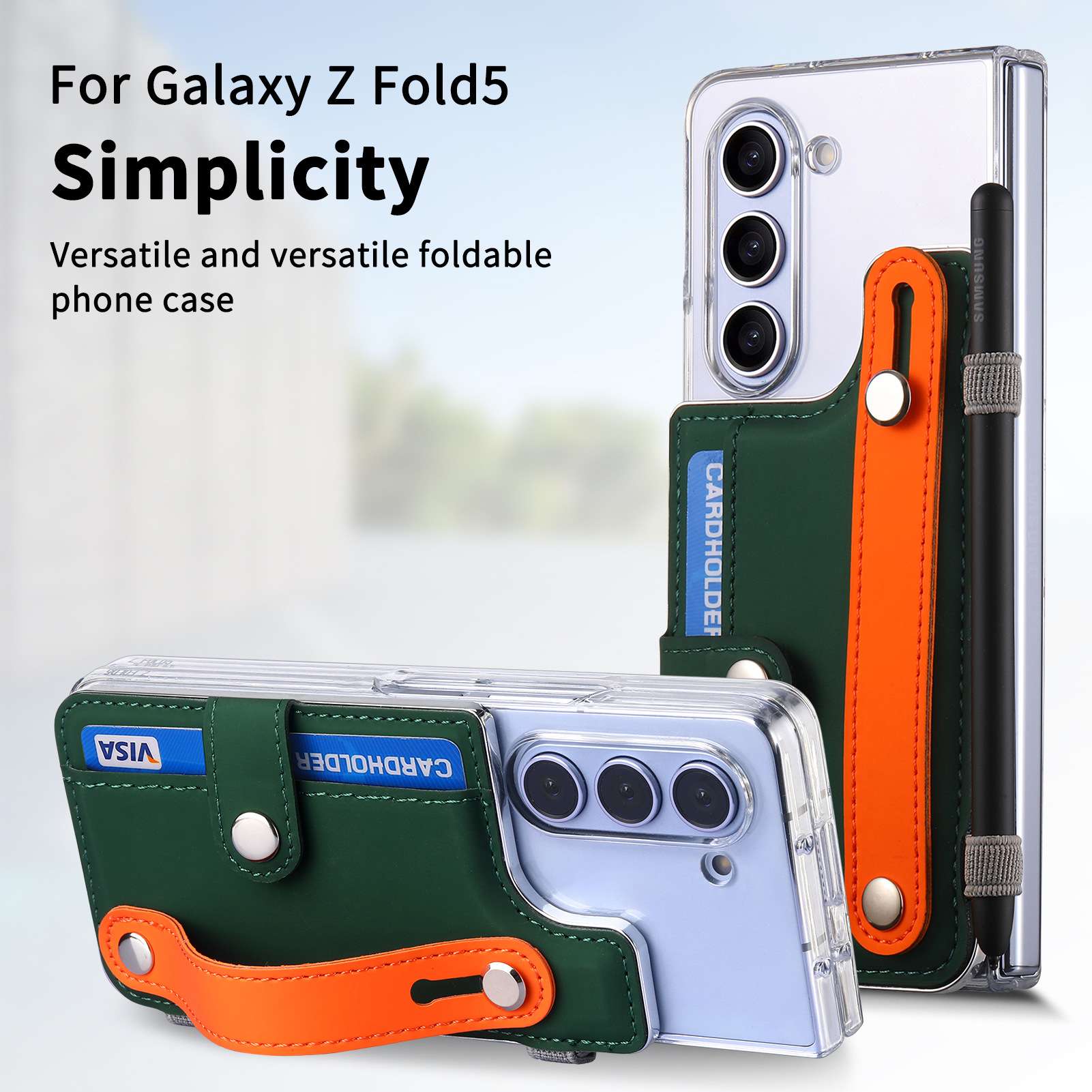 Wrist Strap Transparent Pen Slot Phone Case for Samsung Galaxy Fold 5 6