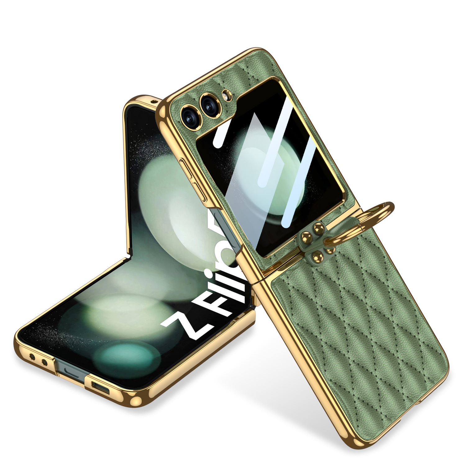 Luxury Leather Plating Ring Holder Case For Samsung Galaxy Z Flip 5