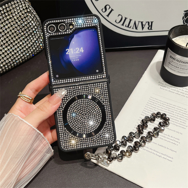 Luxury Magnetic Wireless Charger Glitter Diamond Gradient Case For Samsung Galaxy Z Flip Series