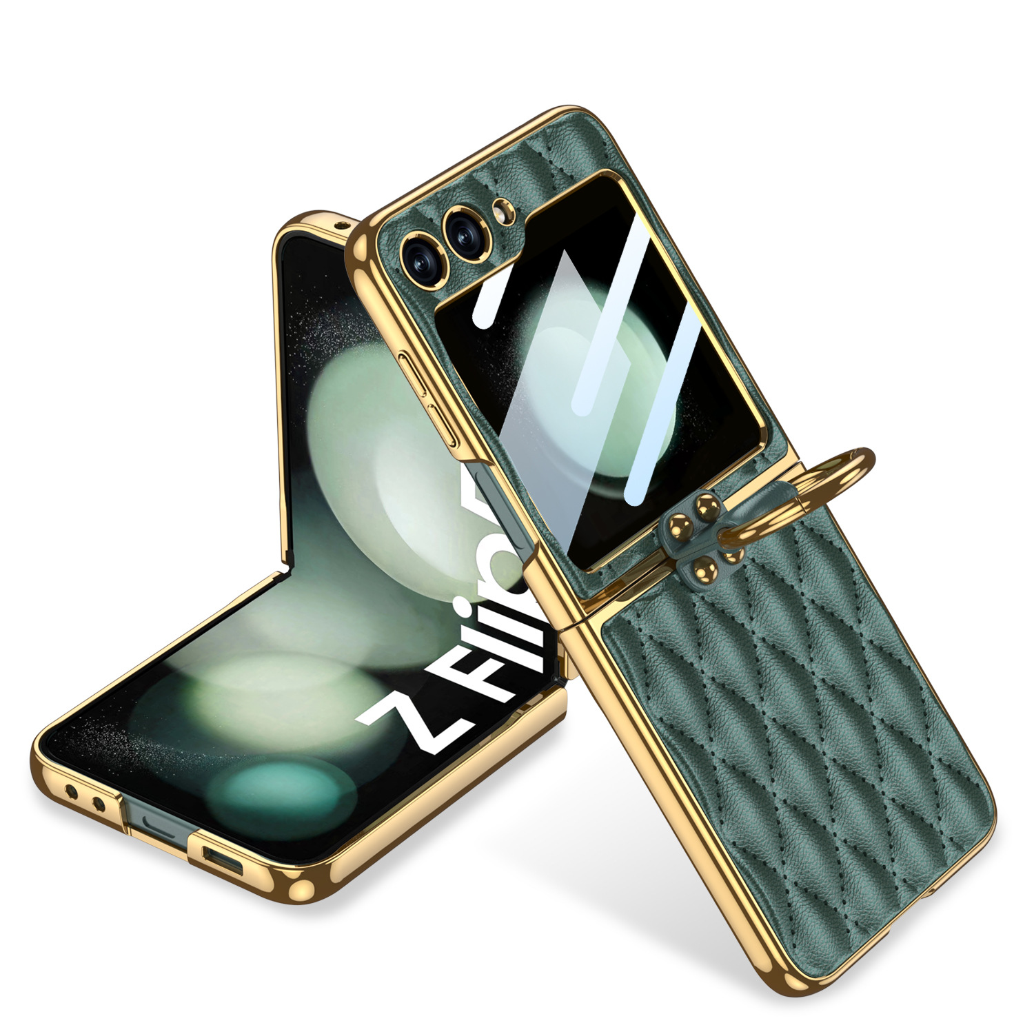 Luxury Leather Plating Ring Holder Case For Samsung Galaxy Z Flip 5
