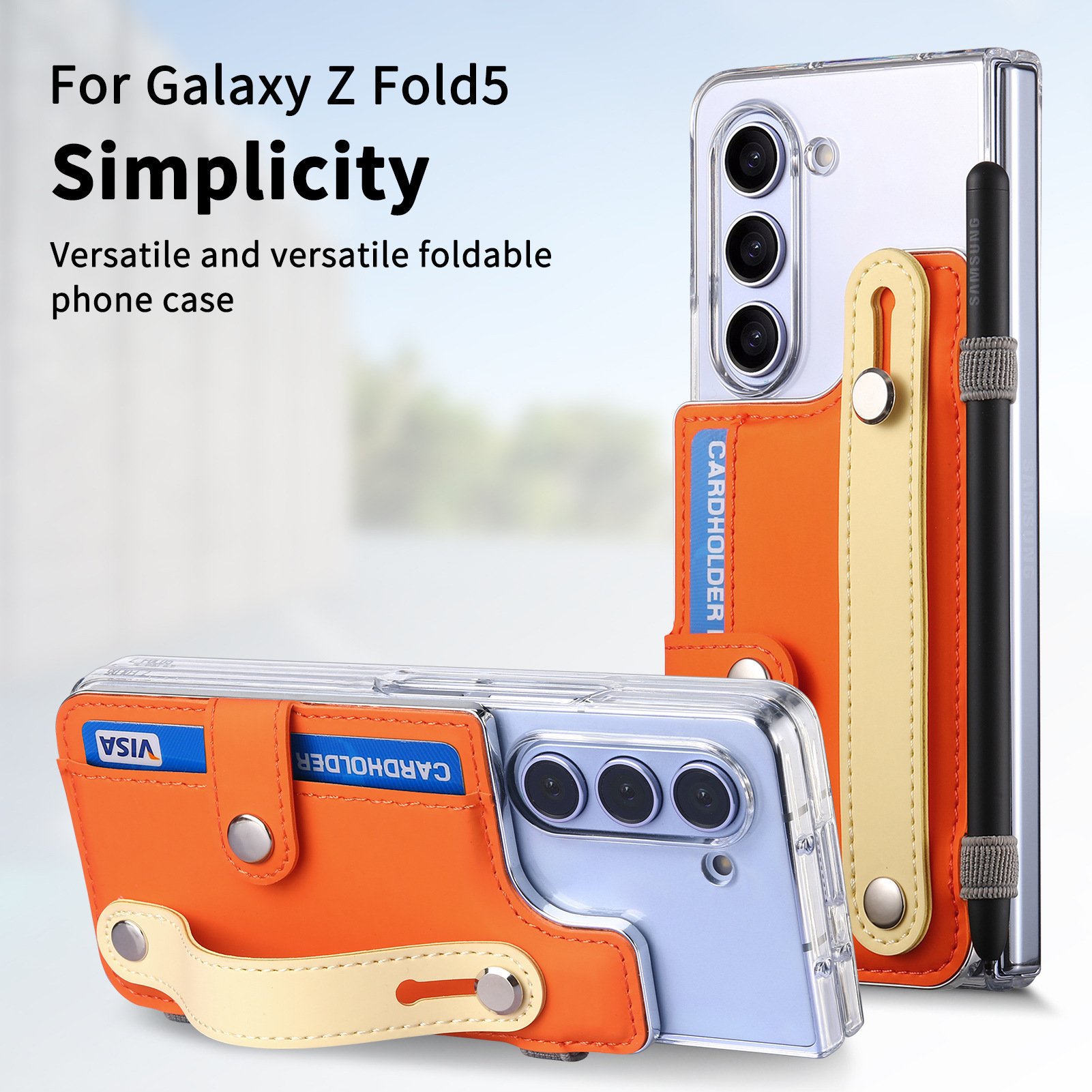 Wrist Strap Transparent Pen Slot Phone Case for Samsung Galaxy Fold 5 6
