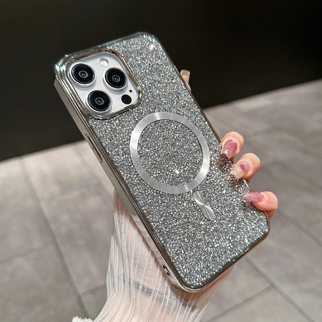 Glitter Shining Diamond Plating Slim Wireless Charging Phone Case for iPhone Series