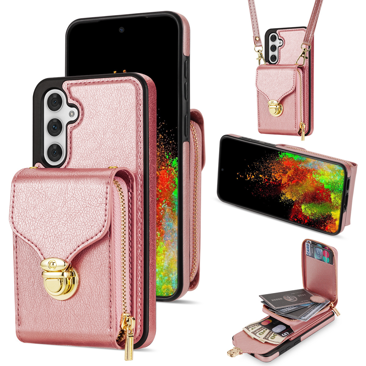 Zipper Multi Cards Slot Crossbody Wallet Case For Samsung Galaxy For A54 5G