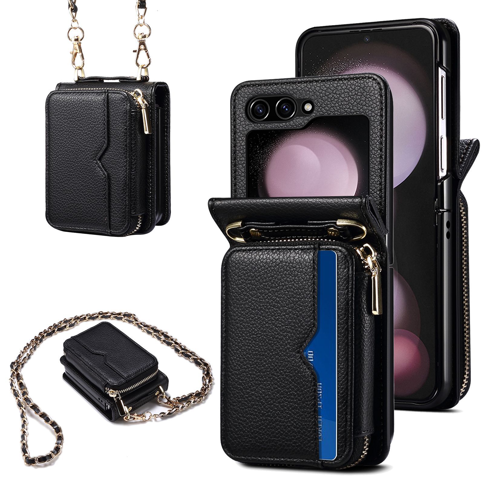 Crossbody Zipper Cards Solt Wallet Leather Case For Samsung Galaxy Z Flip 6 5 4 3