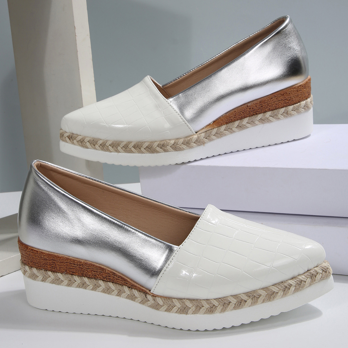 2025 new braided hemp rope platform bottom shallow breathable pointed toe women's shoes