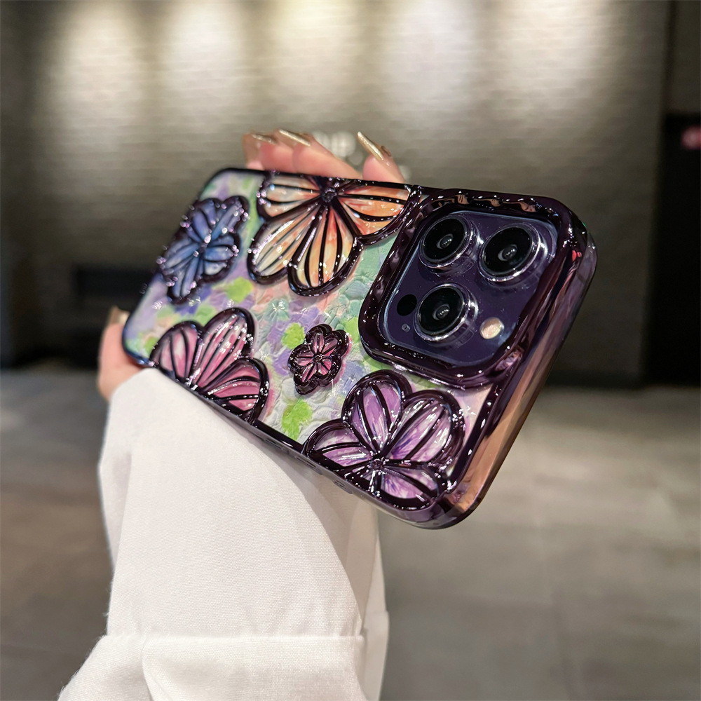 Luxury Plating Color Fashion Flowers Soft Bumper Phone Case For iPhone Series