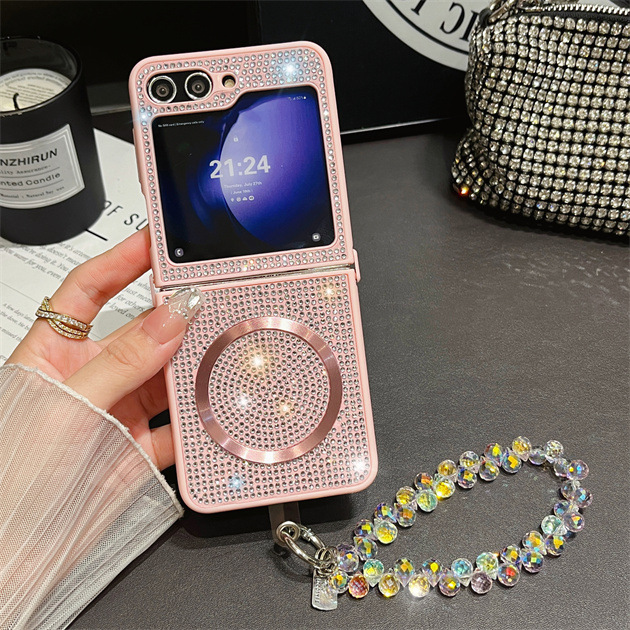 Luxury Magnetic Wireless Charger Glitter Diamond Gradient Case For Samsung Galaxy Z Flip Series