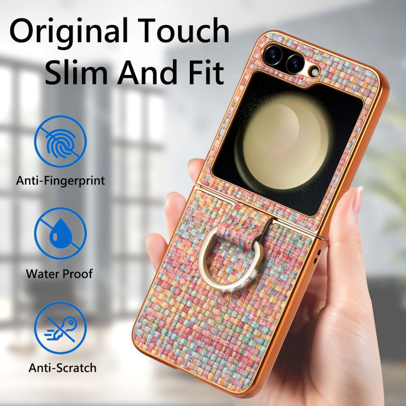 Plating Knitted Pattern Case With Ring Buckle For Samsung Galaxy Z Flip 6 5 4 3  