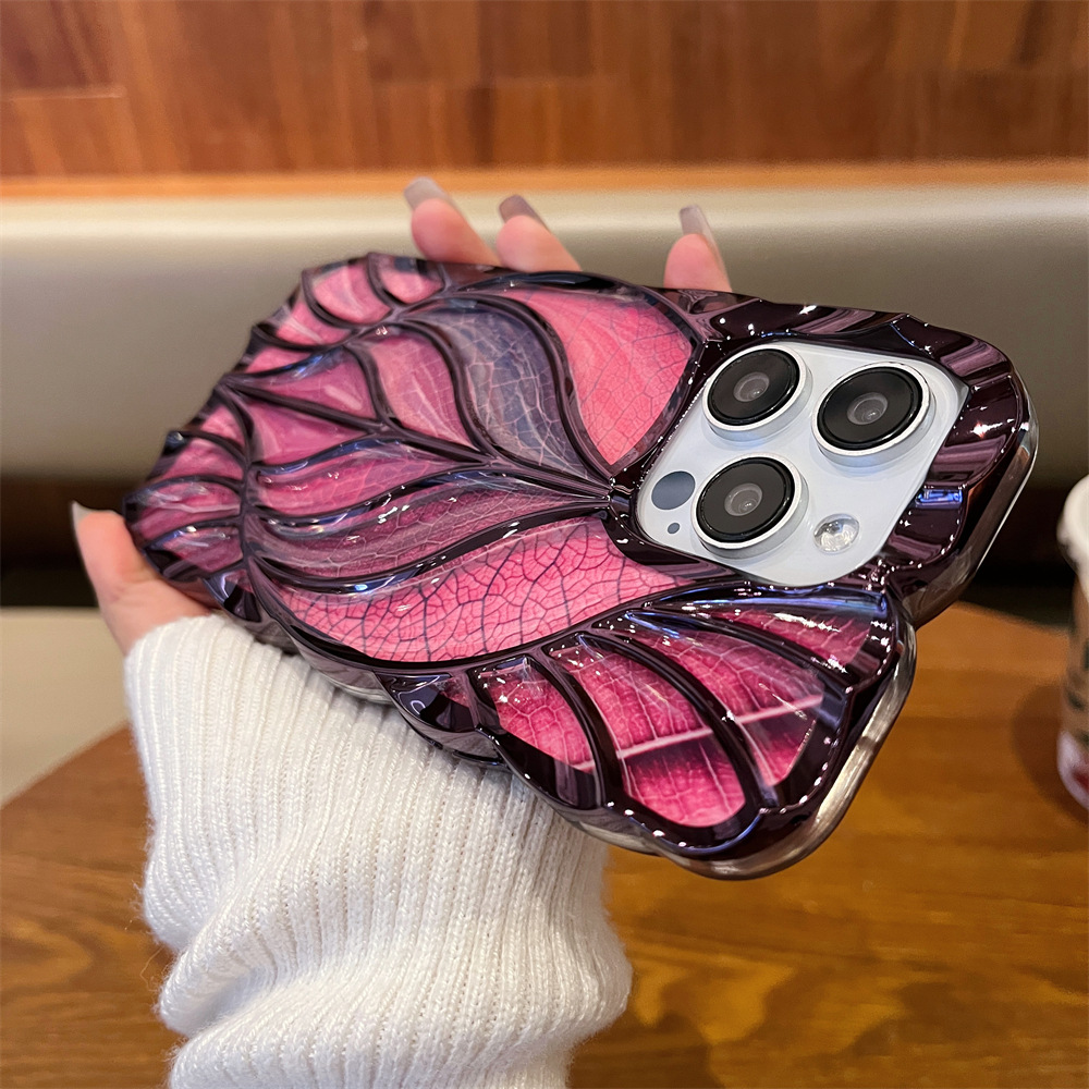 Fashion Stereoscopic Plating Leaf Gradient Glitter Card Shockproof Protective Phone Case For iPhone Series