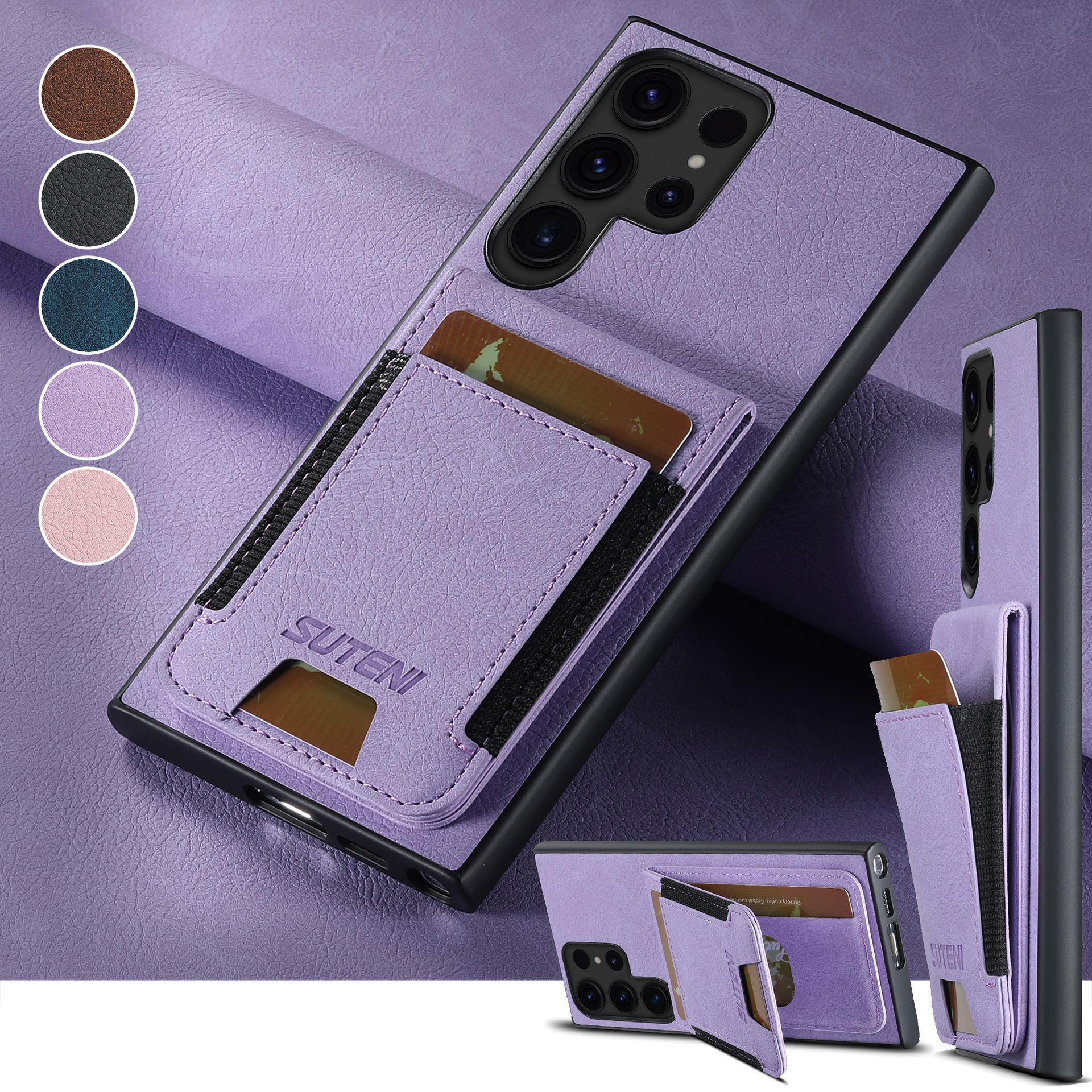 2024 New Luxury  Lychee Pattern  Phone Case With Card Slot For Samsung Galaxy S24 Ultra