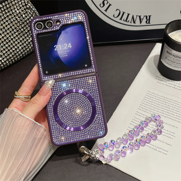 Luxury Magnetic Wireless Charger Glitter Diamond Gradient Case For Samsung Galaxy Z Flip Series