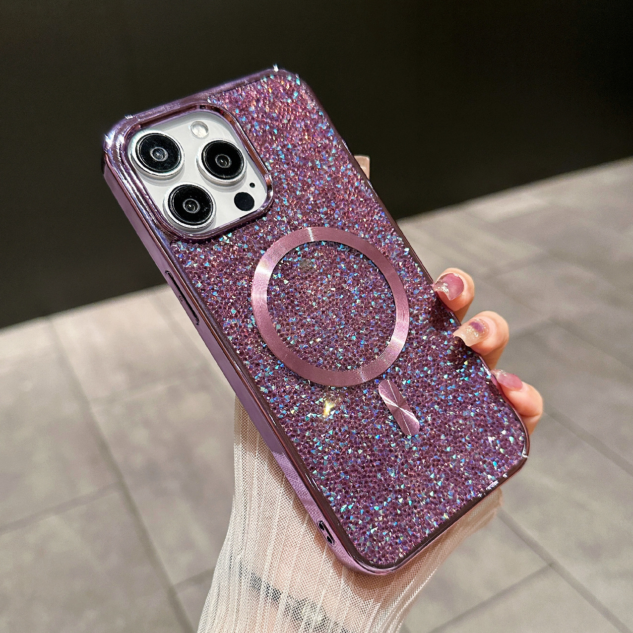 Glitter Shining Diamond Plating Slim Wireless Charging Phone Case for iPhone Series