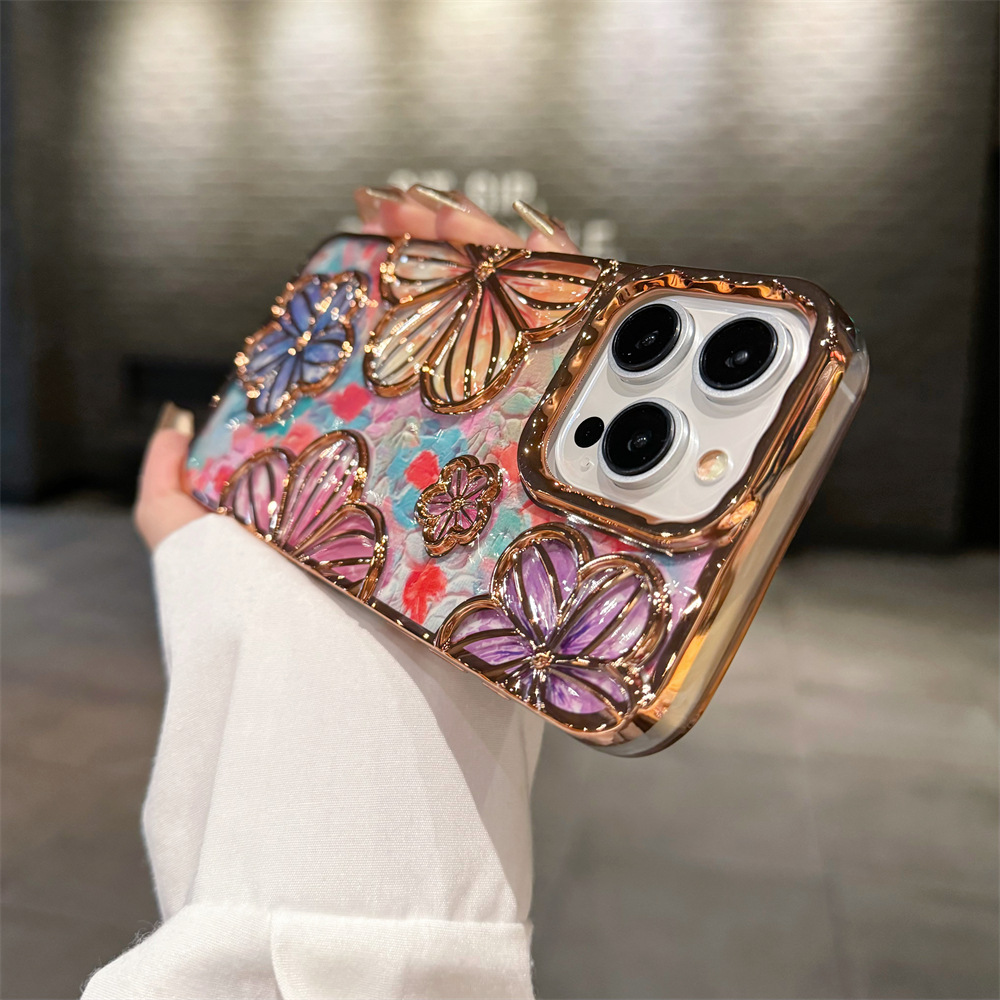 Luxury Plating Color Fashion Flowers Soft Bumper Phone Case For iPhone Series