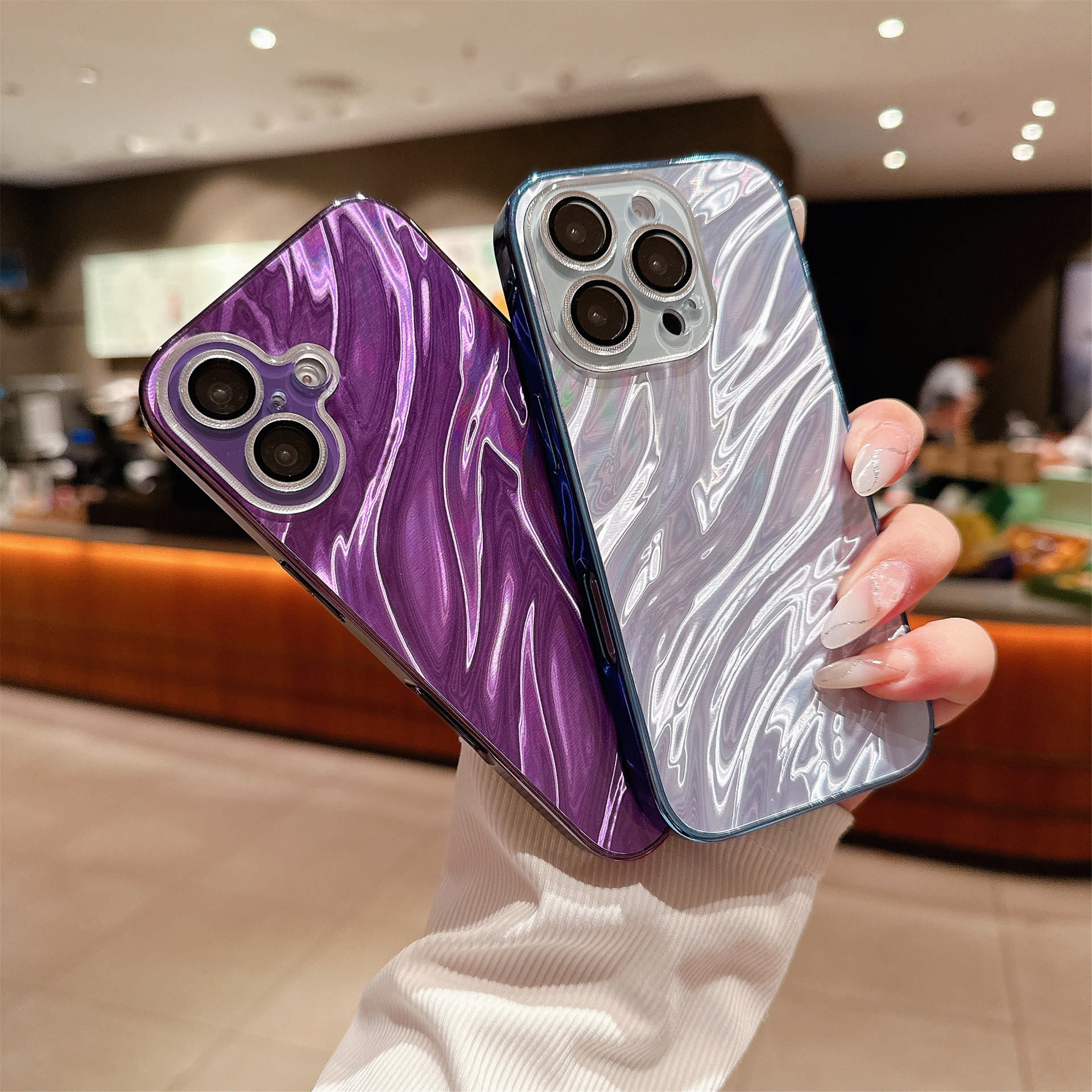 Luxury Electroplated 3D Water Ripple Laser Phone Case For iPhone 16 15 14 13 12 11 Series