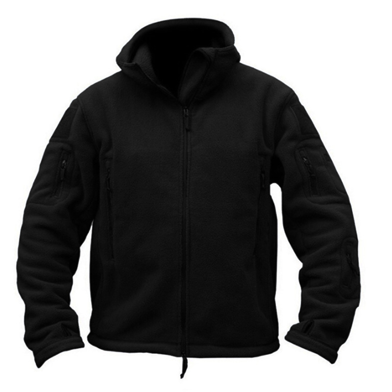 Men's outdoor warm lining fleece jacket men's cold-proof warm hooded jacket solid color hooded jacket
