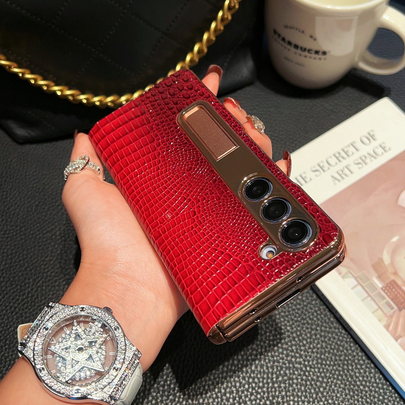 Genuine Leather Phone Case With Tempered Glass For Samsung galaxy Z Fold 5/4/3