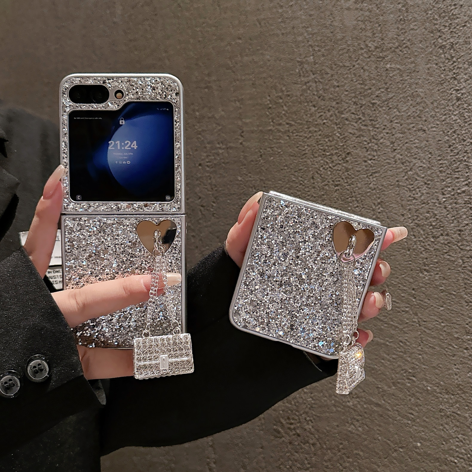 Silver Sparkling Diamond Phone Case For Samsung Galaxy  Z Flip 6 5 4 3