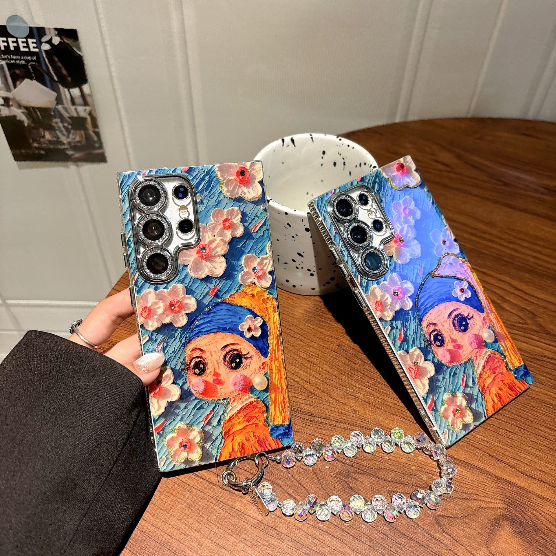 Ins Hot Oil Painting Flower Phone Case with Lens Protector Film