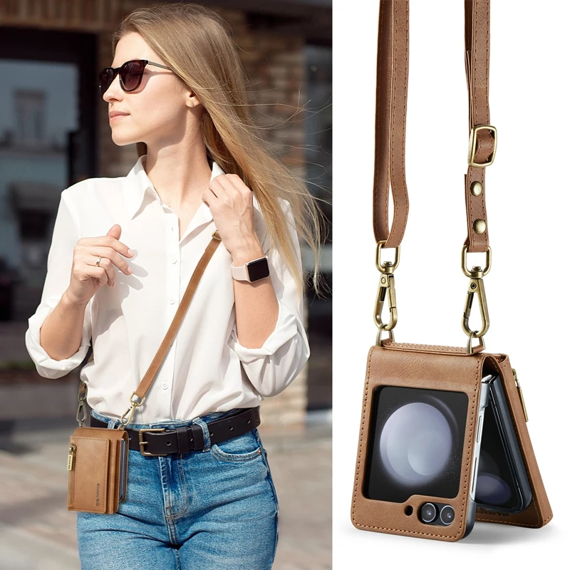2024 New Crossbody Leather Wallet Phone Case For Samsung Galaxy Z Flip 5 With Card Slot