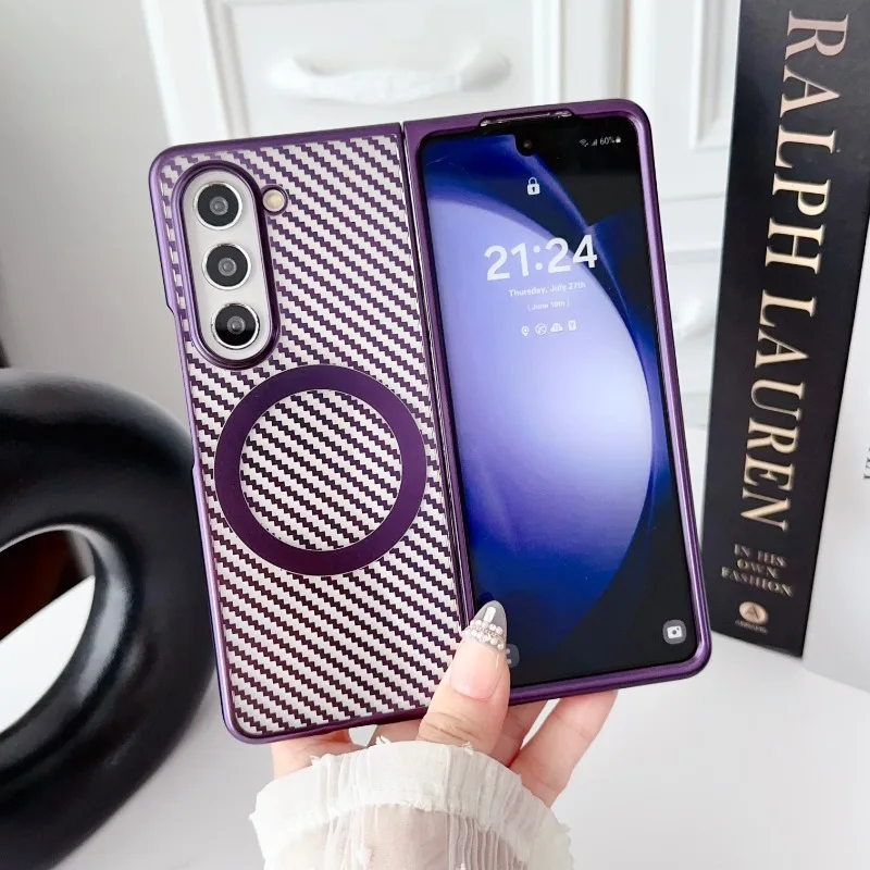 Translucent Carbon Fiber Magnetic Wireless Charging Case For Samsung Galaxy Z Fold 6/5/4/3