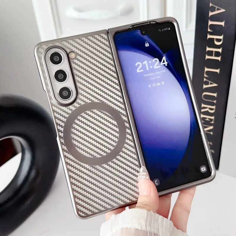 Translucent Carbon Fiber Magnetic Wireless Charging Case For Samsung Galaxy Z Fold 6/5/4/3
