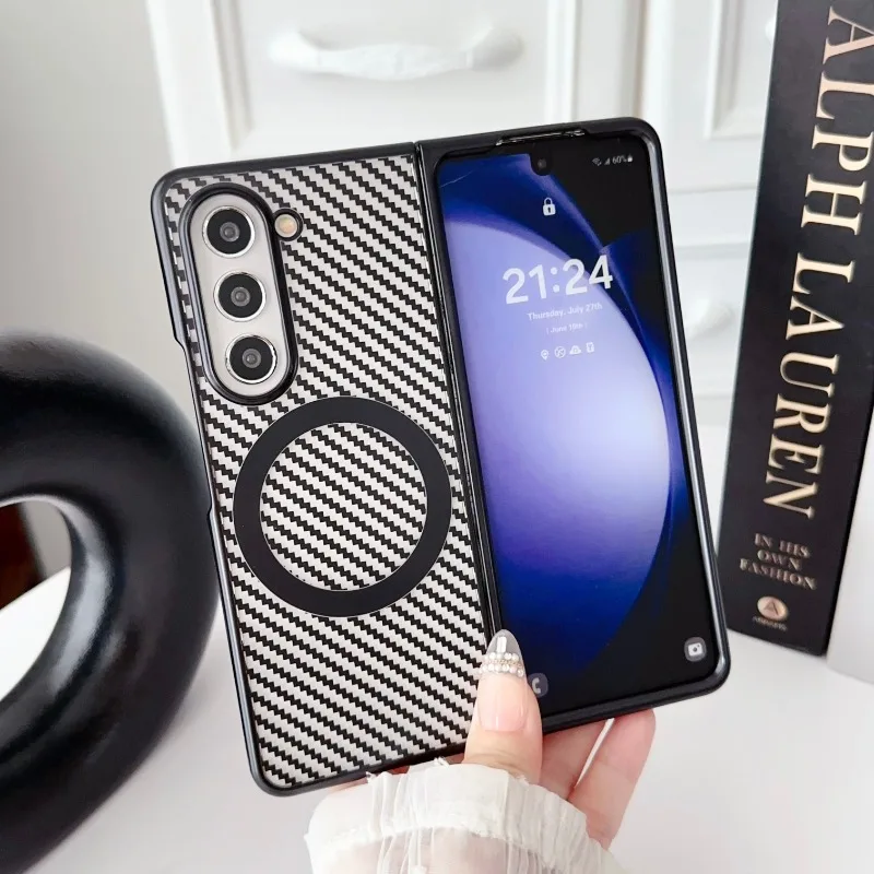Translucent Carbon Fiber Magnetic Wireless Charging Case For Samsung Galaxy Z Fold 6/5/4/3