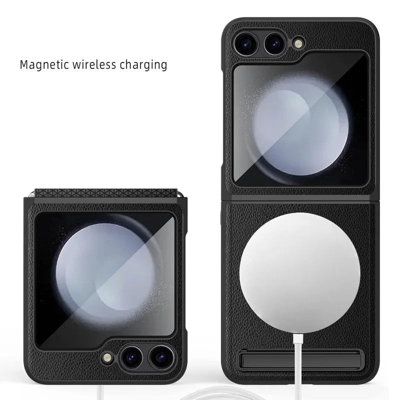Shockproof Leather Case with Magnetic Kickstand for Samsung Galaxy Z Flip 6/5/4/3