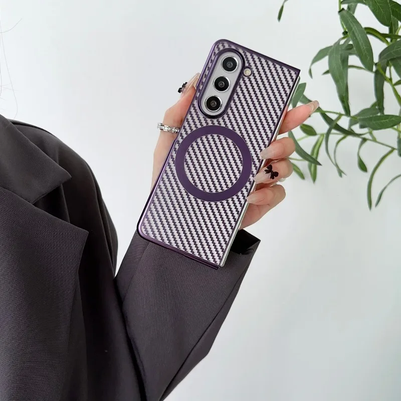 Translucent Carbon Fiber Magnetic Wireless Charging Case For Samsung Galaxy Z Fold 6/5/4/3