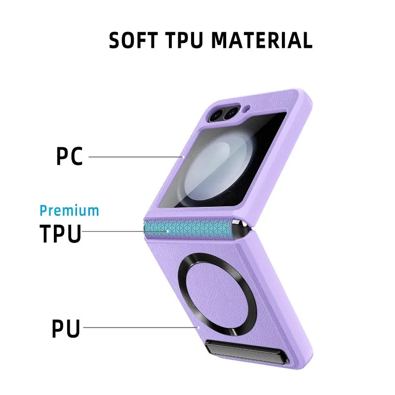 Shockproof Leather Case with Magnetic Kickstand for Samsung Galaxy Z Flip 6/5/4/3