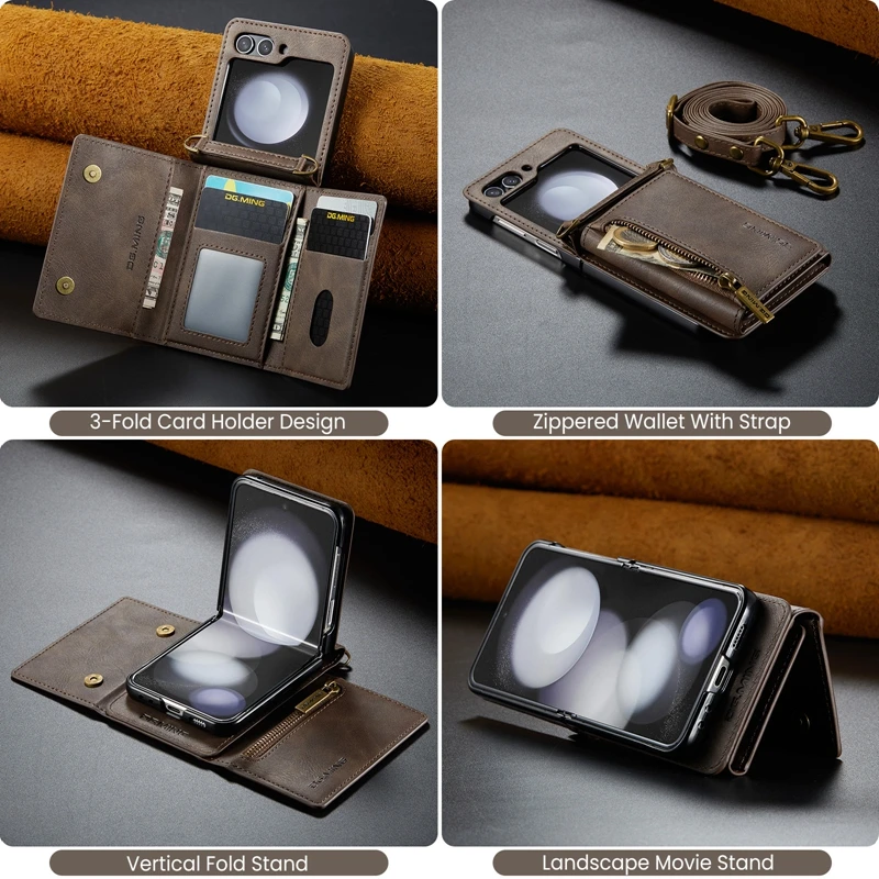 2024 New Crossbody Leather Wallet Phone Case For Samsung Galaxy Z Flip 5 With Card Slot