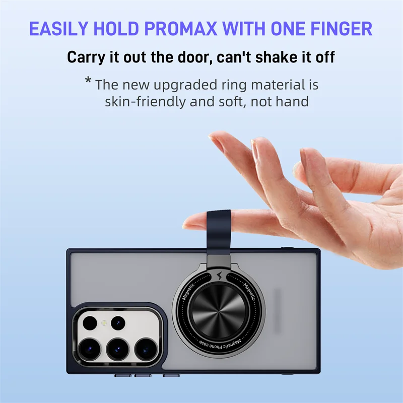 Skin Feel Transparent Finger Holder Strape Case With Magnetic Wireless Charge Support For Samsung Galaxy S24 Ultra Plus